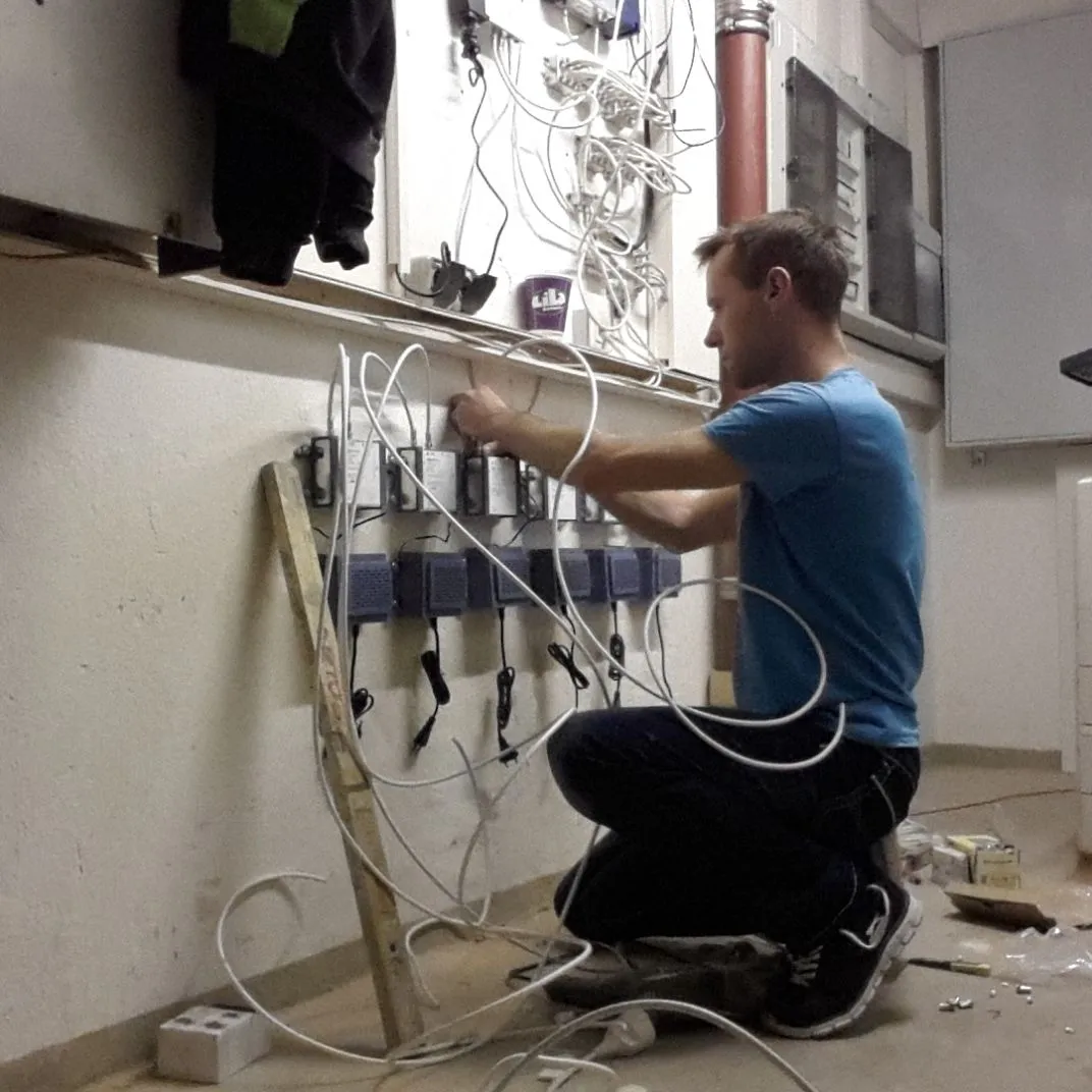 Working on coaxial internet cabling during my years in IT infrastructure management