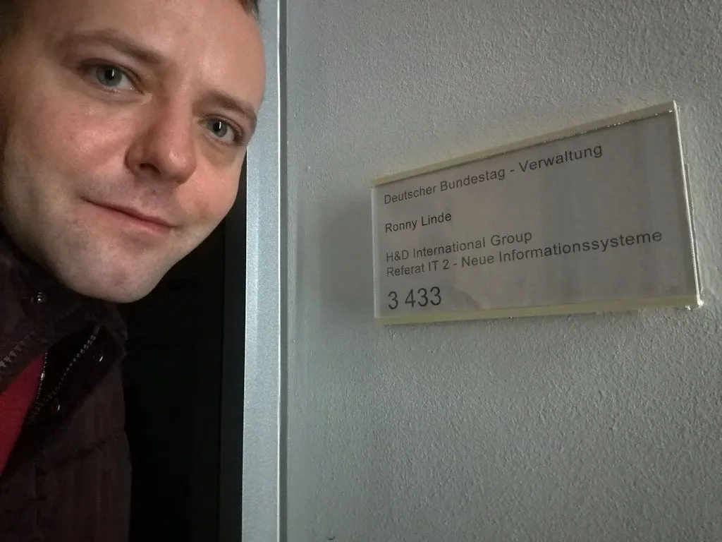 Standing in the German Parliament during my time as an external software developer